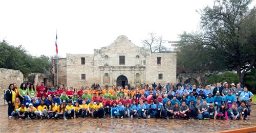 Comanche Springs students pose in front of the Alamo during their field trip on Feb. 9.  